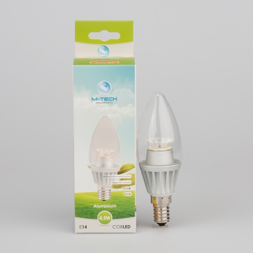 M-Tech E14 Candle 1 COB LED 230V, 4.5W, 380Lm hideg Fehér 6500K, alumínium, MTL906 led izzó