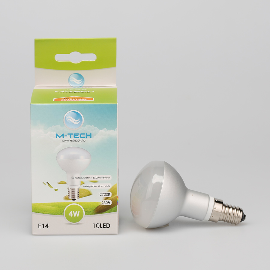 M-Tech E14 reflektor R50 10 SMD LED 230V, 4W, 350Lm Meleg Fehér 2700K, MTL908 led izzó