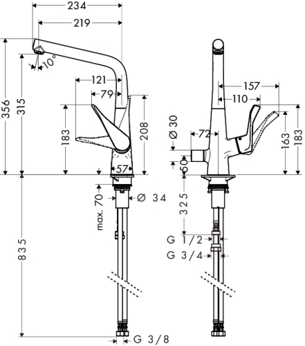 Hansgrohe Metris egykaros konyhai csaptelep, elzárószeleppel 14888 000 (1488800)