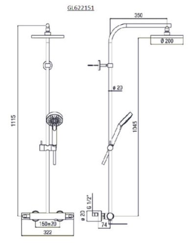 Sapho GLAM Zuhanyoszlop termosztatikus csapteleppel (GL622151)