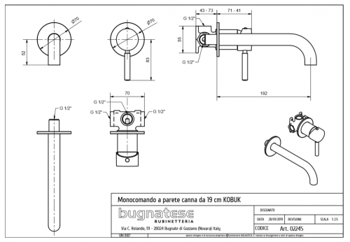 Bugnatese Kobuk Fal alatti mosdócsaptelep 19 cm kifolyóval, króm 2245CR
