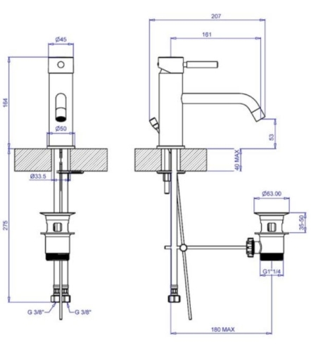 Bugnatese Kobuk Fix Mosdócsaptelep 15,5 cm kifolyóval, leeresztővel, króm 2314CR
