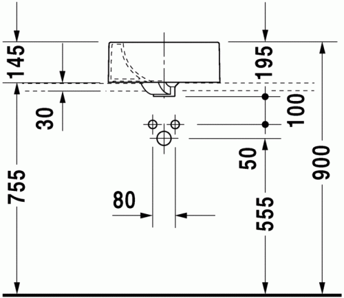 Duravit Architec 40x40 cm-es ráültethető mosdó csaplyuk jobbra 032040 00 08