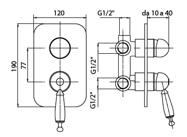 Bugnatese Oxford 6332CSCR Fal alatti 4 állású zuhanyváltó komplett CSCR / CSISZOLT KRÓM