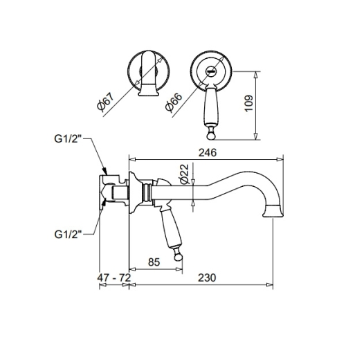 Bugnatese Oxford 6346BR Fal alatti mosdócsaptelep 23 cm kifolyóval BR / BRONZ