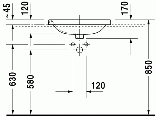 Duravit Durastyle 56x45,5 beépíthető mosdó 0374560000