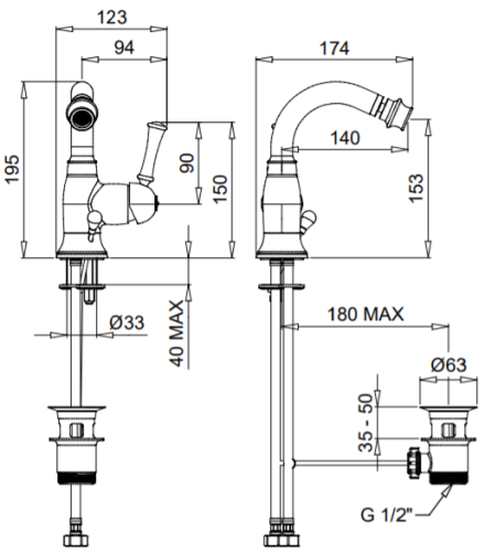 Bugnatese Denver 6425CR Bidet csaptelep leeresztővel CR / KRÓM