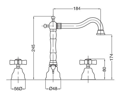 Bugnatese Princeton 812CR Álló 3 üléses mosdócsaptelep leeresztővel CR / KRÓM