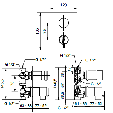 Bugnatese Stone Termostatico Termosztátos fal alatti 4 állású zuhanycsaptelep, króm 9354CR