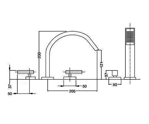 Bugnatese Syntesi 7980KCR Peremre szerelt 5 üléses kádcsap swarovski fogantyúval CR / KRÓM