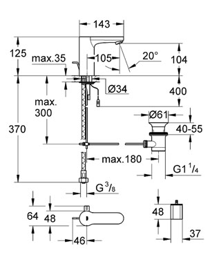 Grohe Eurosmart Cosmopolitan E mosdó csaptelep infravörös elektronikával elemes húzórudas leeresztővel 36331 000 (36331000)