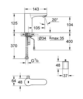 Grohe Eurosmart Cosmopolitan E mosdó csaptelep infravörös elektronikával elemes 36327 000 (36327000)