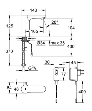 Grohe Eurosmart Cosmopolitan E mosdó csaptelep infravörös elektronikával hálózati 36325 000 (36325000)