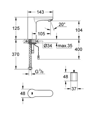 Grohe Eurosmart Cosmopolitan E mosdó csaptelep infravörös elektronikával elemes 36330 000 (36330000)