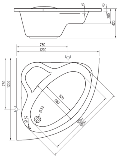 Hopa Pisa 120x120-as sarokkád kádlábbal, VANPIS120