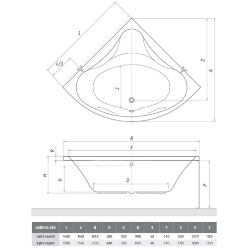 Roltechnik Sabrina Neo 140x140 sarokkád (9620000)