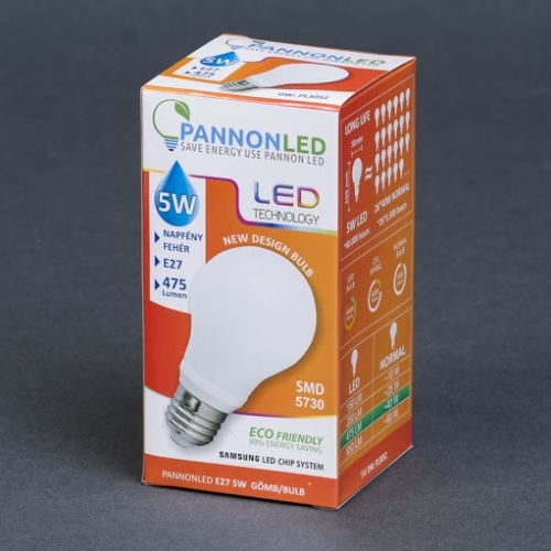 Pannonled E27 Gömb 5Watt ( Új Design - 300°) DW 475 Lm (napfényfehér) (3052)