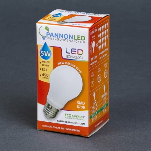 Pannonled E27 Gömb 5Watt ( Új Design - 300°) WW 450 Lm (melegfehér) (3053)