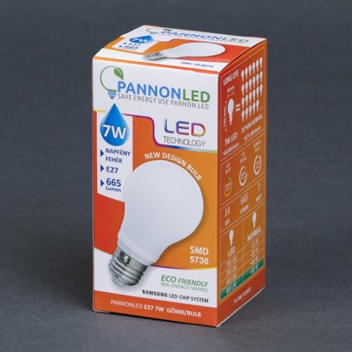 Pannonled E27 Gömb 7Watt (Új Design- 300°) DW 660 Lm (napfényfehér) (3072)