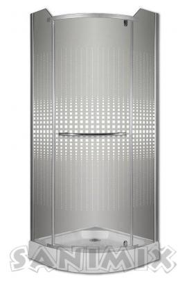 Sanimix 90x90x210 cm Negyedköríves zuhanykabin nyíló ajtóval kockás üveggel, zuhanytálcával 22.1533