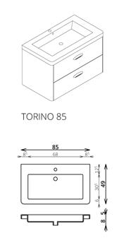 Tboss Torino 85 fürdőszobabútor komplett szett (pezsgőfa, #sima tükörrel)