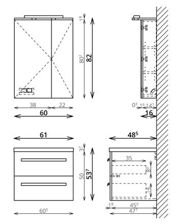 Tboss Modena 60 fürdőszobabútor komplett szett   (dió, #pipere tükörrel)