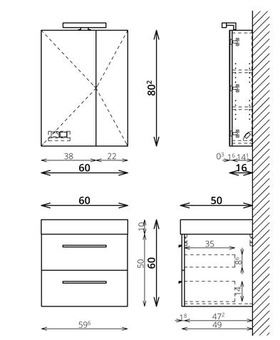Tboss Nadja 60 fürdőszobabútor komplett szett (sonoma, #sima tükörrel)