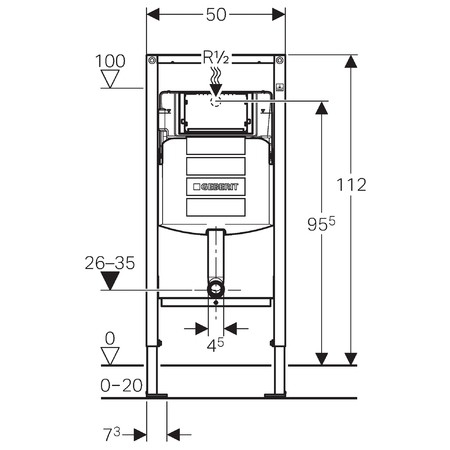 Geberit Duofix WC szerelőelem álló WC részére, Sigma 12 cm-es öblitőtartállyal, gyerekek részére 111.914.00.5