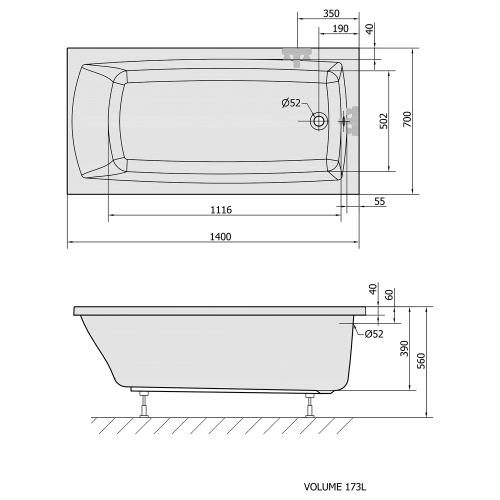 Sapho POLYSAN LILY 140x70 cm egyenes kád, fehér 72201