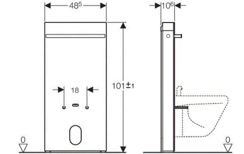Geberit Monolith szerelőmodul bidéhez fehér üveg / alumínium, 101 cm magas 131.030.SI.1