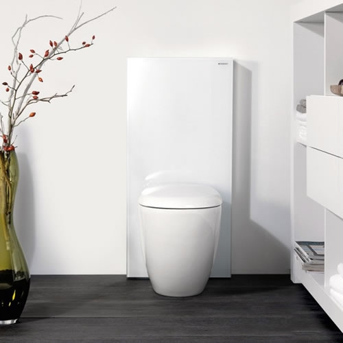 Geberit Monolith Plus szerelőmodul talpon álló WC-hez, P-könyökkel, fehér üveg, 114 cm magas 131.233.SI.1