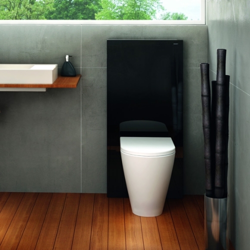 Geberit Monolith Plus szerelőmodul talpon álló WC-hez, P-könyökkel, fekete üveg, 114 cm magas 131.233.SJ.1