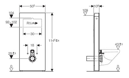 Geberit Monolith szerelőmodul fali WC-hez, fehér üveg / alumínium 114 cm magas 131.031.SI.1
