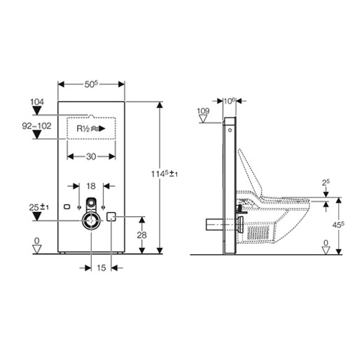 Geberit Monolith szerelőmodul AquaClean 8000/8000 plushoz, fehér üveg / alumínium 114 cm magas 131.032.SI.1