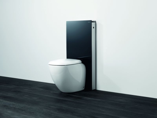 Geberit Monolith szerelőmodul talpon álló WC-hez, P-könyökkel, fekete üveg / alumínium 114 cm magas 131.033.SJ.1