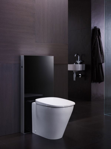 Geberit Monolith szerelőmodul talpon álló WC-hez, P-könyökkel, fekete üveg / alumínium 114 cm magas 131.033.SJ.1