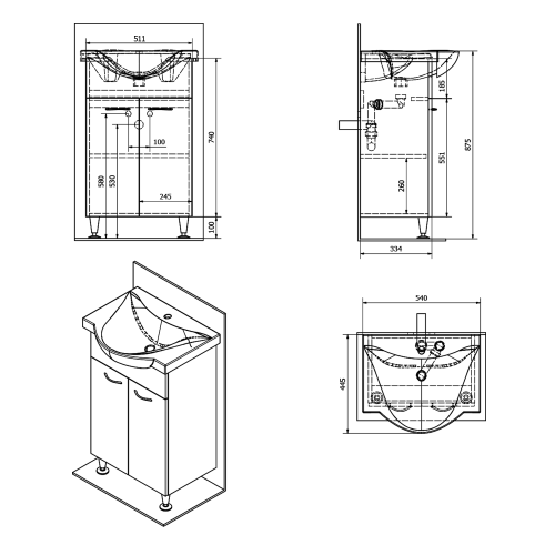 Aqualine KERAMIA FRESH fürdőszoba szekrény, mosdó nélkül (50057)