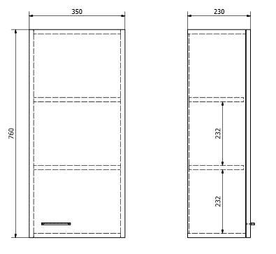 Aqualine ZOJA felső szekrény, fehér, jobb 35x76x23 cm (50337)