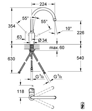 Grohe Concetto egykaros mosogató csaptelep nyitott rendszerű vízmelegítőhöz 31132 001 (31132001)