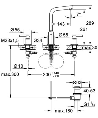 Grohe Atrio 3-lyukas mosdócsaptelep Jota fogantyúval 20382 001 (20382001)