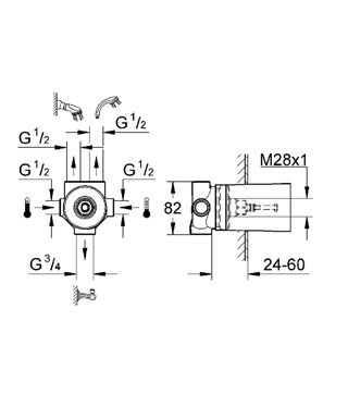 Grohe 5-utas irányváltószelep falba építhető test 29708 000 (29708000)