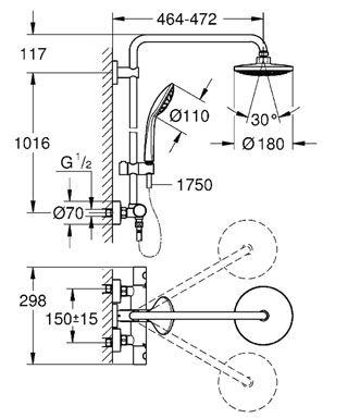 Grohe Euphoria falra szerelhető zuhanyrendszer termosztatikus csapteleppel 27615 000 (27615000)