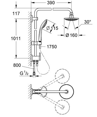 Grohe Euphoria falra szerelhető zuhanyváltós zuhanyrendszer 27297 001 (27297001)