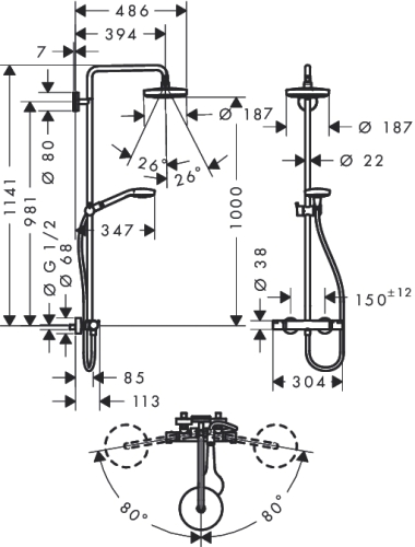 Hansgrohe Croma Select S 180 2jet showerpipe fehér/króm zuhanyrendszer 27253 400 (27253400)