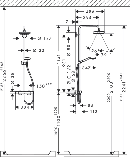 Hansgrohe Croma Select S 180 2jet showerpipe fehér/króm zuhanyrendszer 27253 400 (27253400)