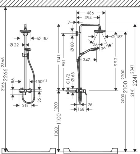 Hansgrohe Croma Select S 180 2jet showerpipe zuhanyrendszer egykaros csapteleppel fehér/króm 27255 400 (27255400)