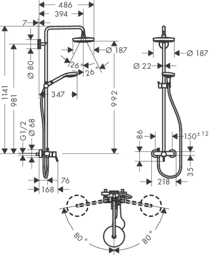 Hansgrohe Croma Select S 180 2jet showerpipe zuhanyrendszer egykaros csapteleppel fehér/króm 27255 400 (27255400)
