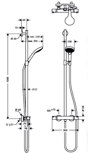 Hansgrohe Croma Select S Multi SemiPipe termosztátos csaptelep zuhanyszettel EcoSmart 9 l/perc fehér/króm 27249 400 (27249400)
