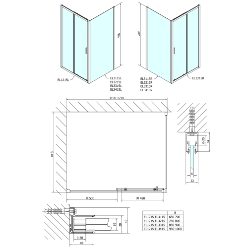 Sapho POLYSAN EASY LINE 120 cm tolóajtó transzparent üveggel, króm EL1215