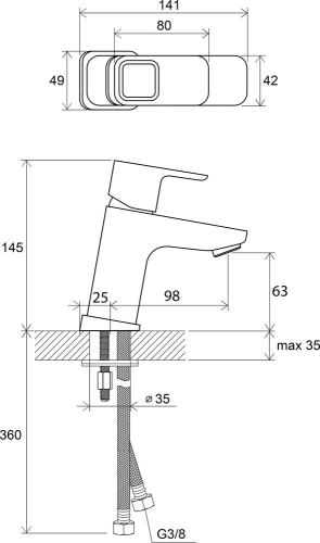 Ravak 10° álló mosdócsaptelep leeresztő nélkül, 140 mm, TD 012.00, X070064